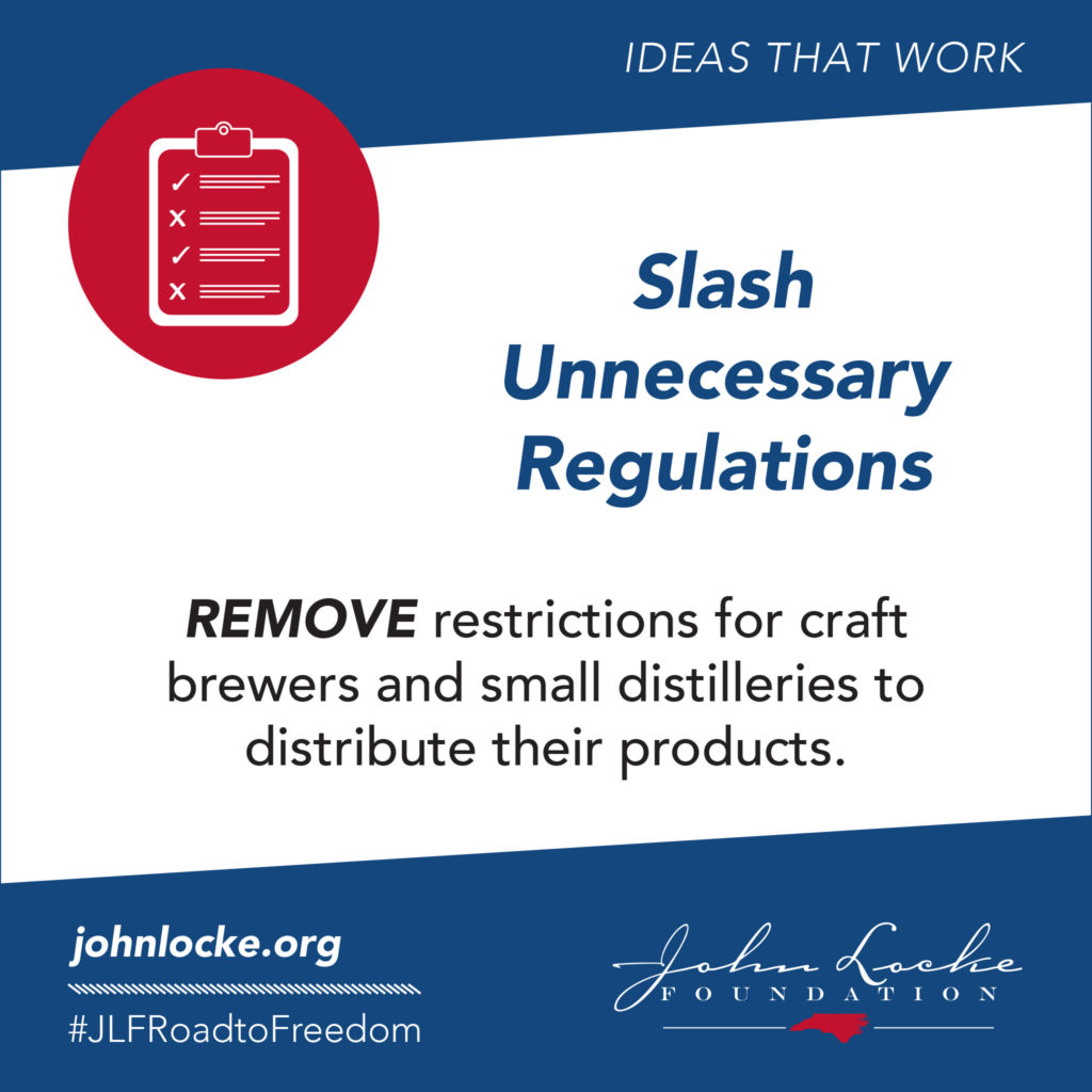 REMOVE restrictions for craft brewers and small distilleries to distribute their products.